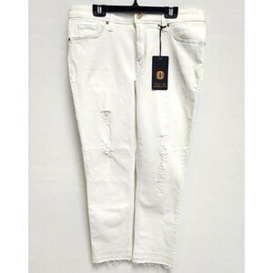 Raffaelo Women's White Distressed Skinny Jeans W/Frayed Hem Size 44